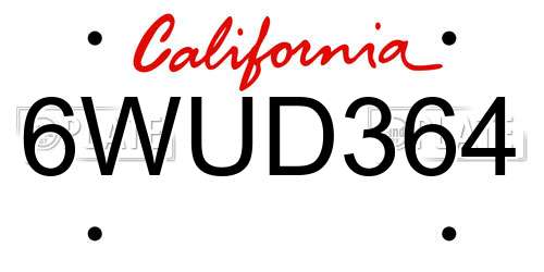 6WUD364 California License Plate