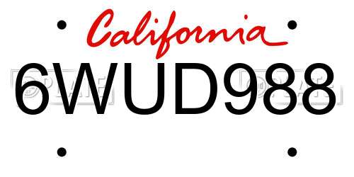 6WUD988 California License Plate