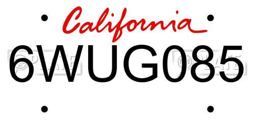 6WUG085 California License Plate