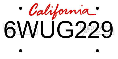 6WUG229 California License Plate