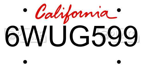 6WUG599 California License Plate