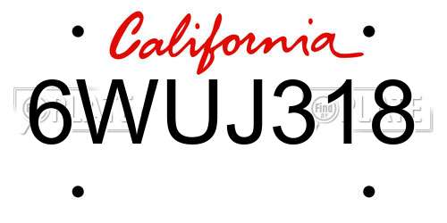 6WUJ318 California License Plate