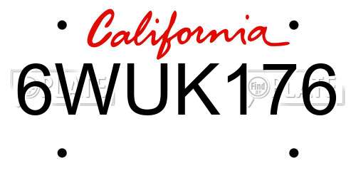 6WUK176 California License Plate