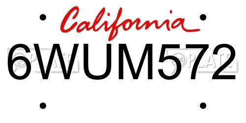 6WUM572 California License Plate