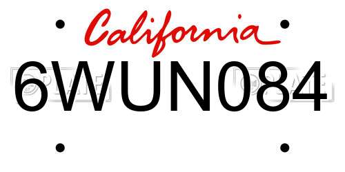 6WUN084 California License Plate