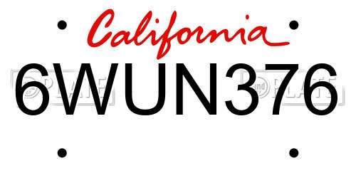 6WUN376 California License Plate