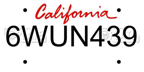 6WUN439 California License Plate