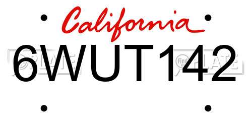 6WUT142 California License Plate