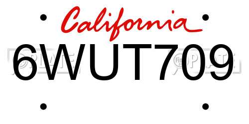6WUT709 California License Plate