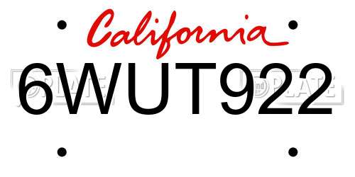 6WUT922 California License Plate