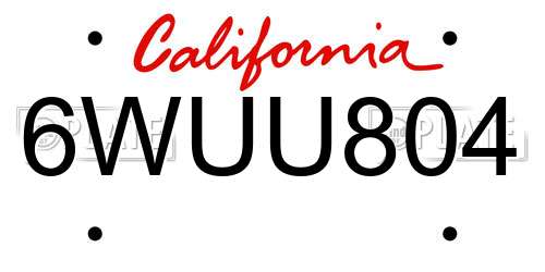 6WUU804 California License Plate