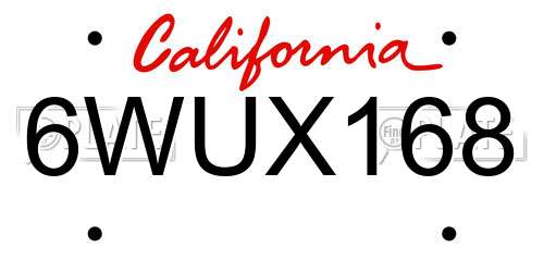6WUX168 California License Plate