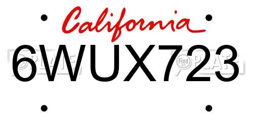 6WUX723 California License Plate