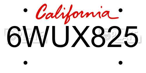 6WUX825 California License Plate
