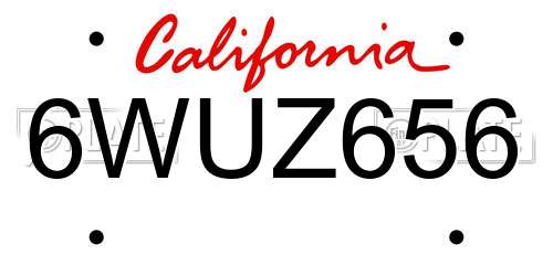 6WUZ656 California License Plate