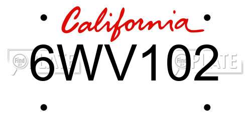 6WV102 California License Plate