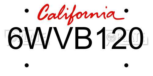 6WVB120 California License Plate