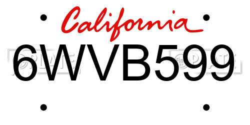 6WVB599 California License Plate