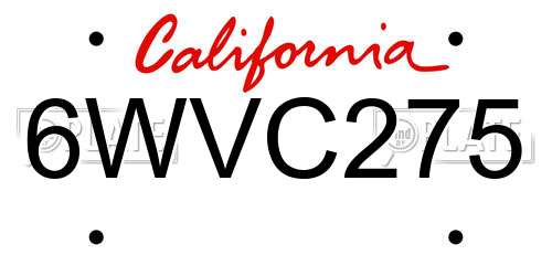 6WVC275 California License Plate