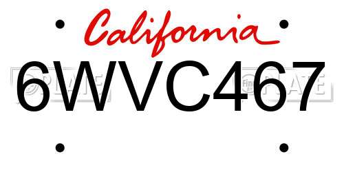 6WVC467 California License Plate