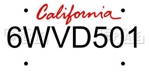 6WVD501 California License Plate