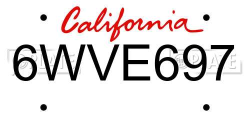 6WVE697 California License Plate