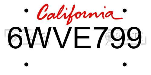 6WVE799 California License Plate