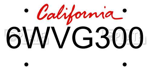 6WVG300 California License Plate