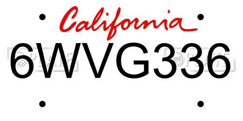 6WVG336 California License Plate