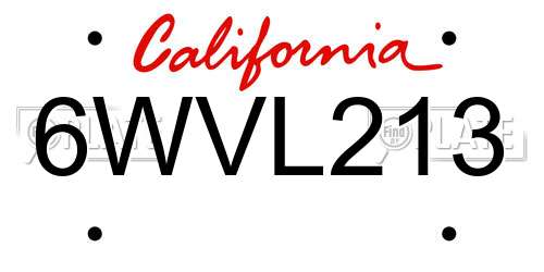 6WVL213 California License Plate