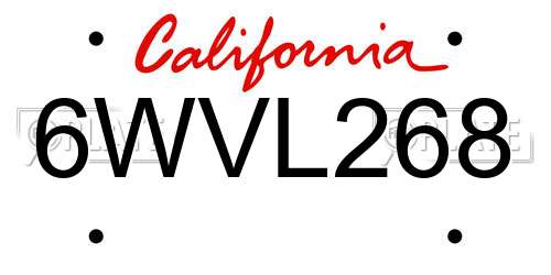 6WVL268 California License Plate