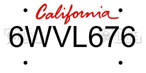 6WVL676 California License Plate