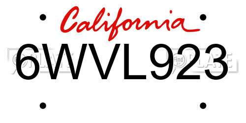 6WVL923 California License Plate