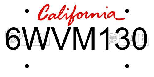 6WVM130 California License Plate