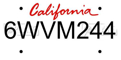 6WVM244 California License Plate