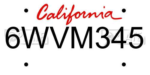 6WVM345 California License Plate