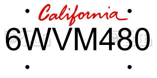 6WVM480 California License Plate