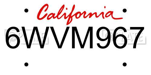 6WVM967 California License Plate