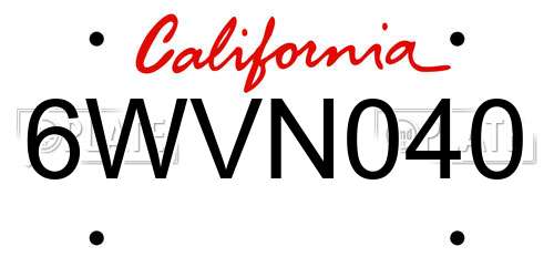 6WVN040 California License Plate