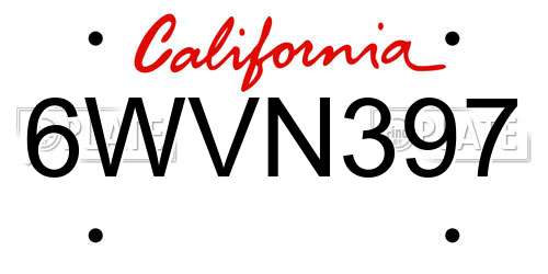 6WVN397 California License Plate