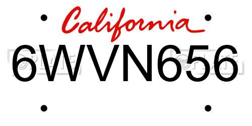 6WVN656 California License Plate