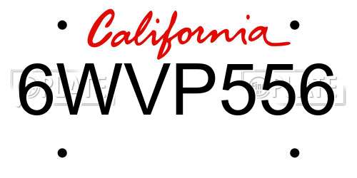 6WVP556 California License Plate