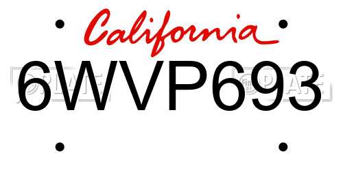 6WVP693 California License Plate