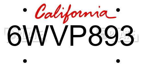 6WVP893 California License Plate