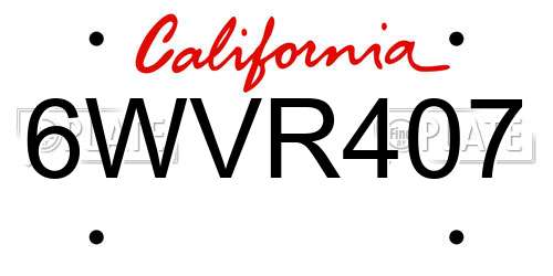 6WVR407 California License Plate