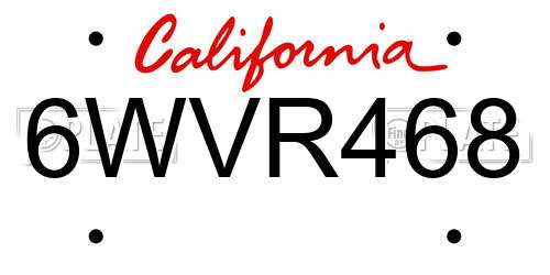 6WVR468 California License Plate