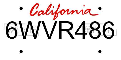 6WVR486 California License Plate