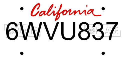 6WVU837 California License Plate