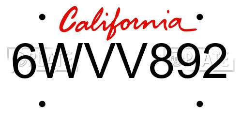 6WVV892 California License Plate