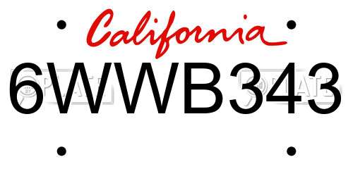 6WWB343 California License Plate